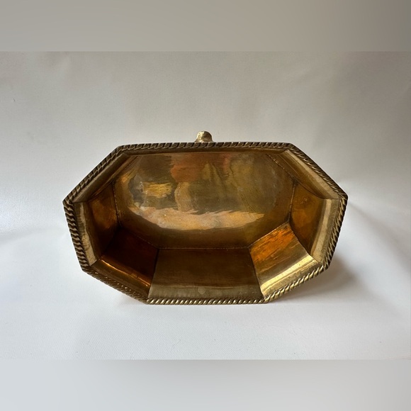 Solid Heavy Brass Octagon Footed Planter Bowl 3.5” Tall, 8” Length, 5.5” Wide - Picture 2 of 7